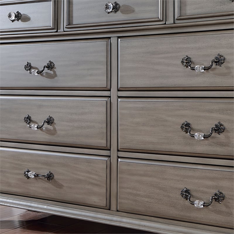 FOA Damos 6pc Gray Wood Bedroom Set-King+2 Nightstands+Chest+Dresser+Mirror