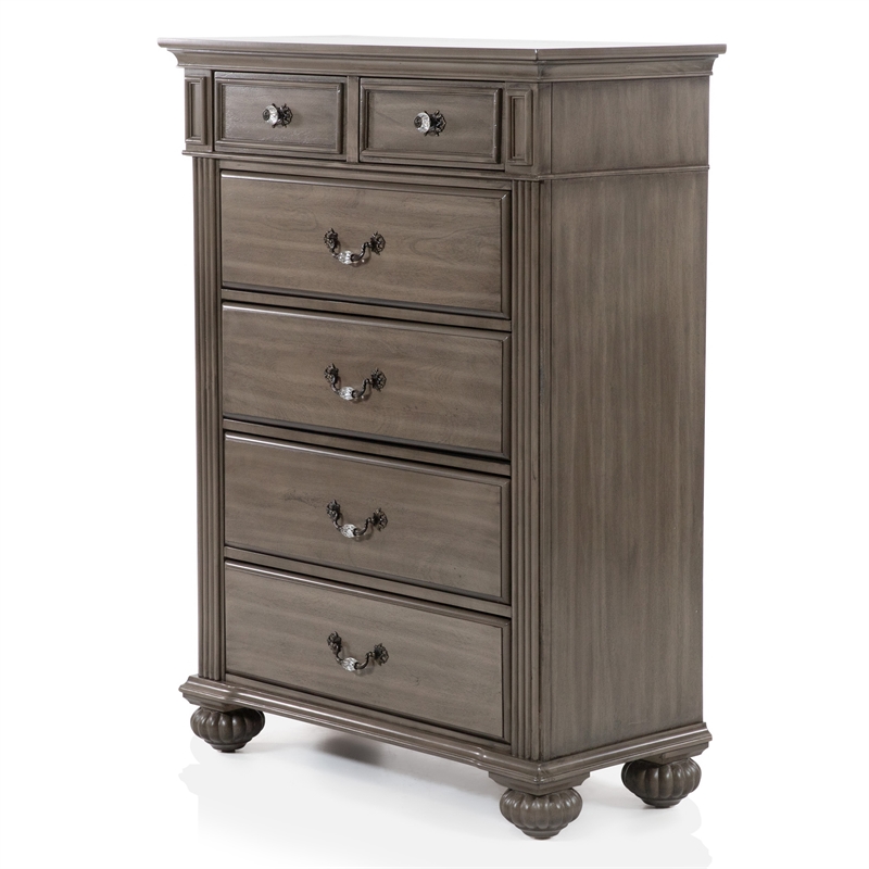 FOA Damos 6pc Gray Wood Bedroom Set-King+2 Nightstands+Chest+Dresser+Mirror