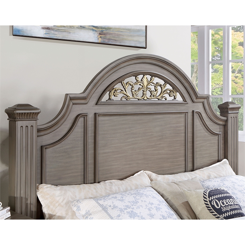 FOA Damos 6pc Gray Wood Bedroom Set-Queen+2 Nightstands+Chest+Dresser+Mirror