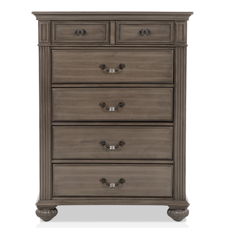 FOA Damos 6pc Gray Wood Bedroom Set-Queen+2 Nightstands+Chest+Dresser+Mirror