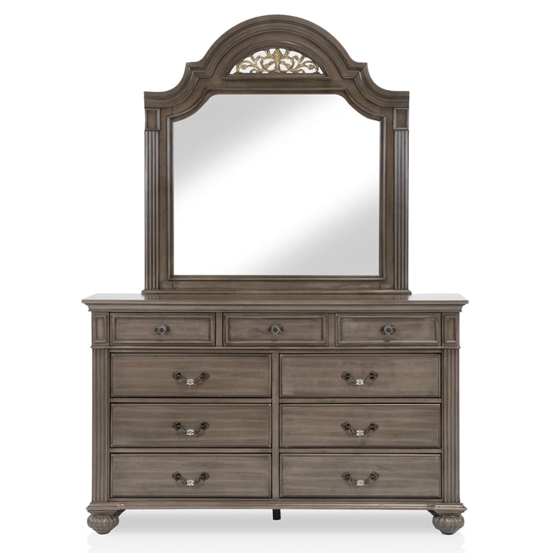 FOA Damos 5pc Gray Wood Bedroom Set - Cal King+2 Nightstands+Dresser+Mirror