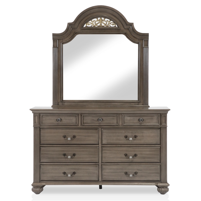 FOA Damos 5pc Gray Wood Bedroom Set - King+2 Nightstands+Dresser+Mirror