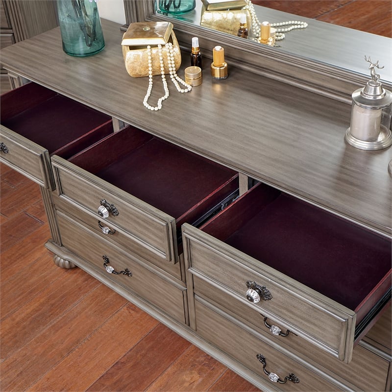 FOA Damos 5pc Gray Wood Bedroom Set - King+2 Nightstands+Dresser+Mirror
