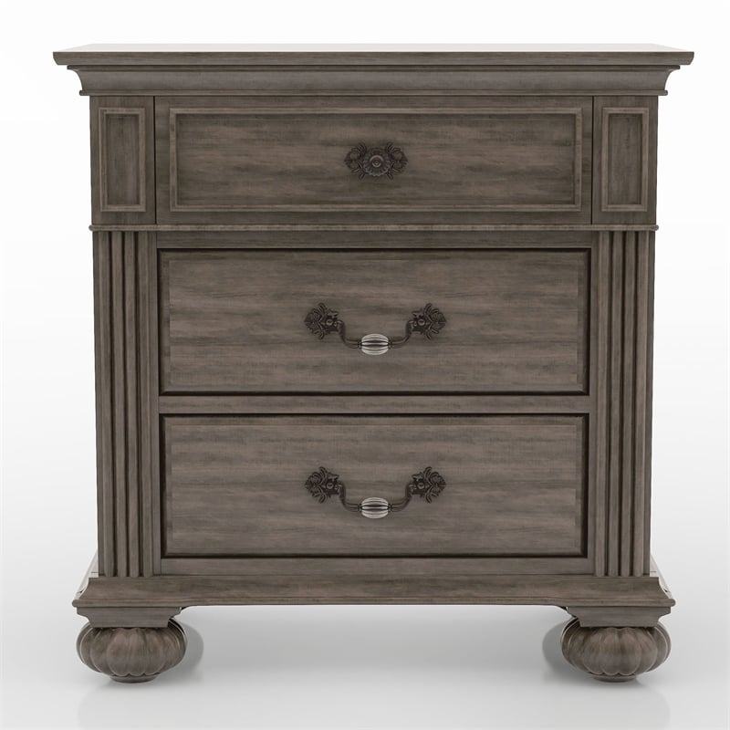 FOA Damos 5pc Gray Wood Bedroom Set - King+2 Nightstands+Dresser+Mirror
