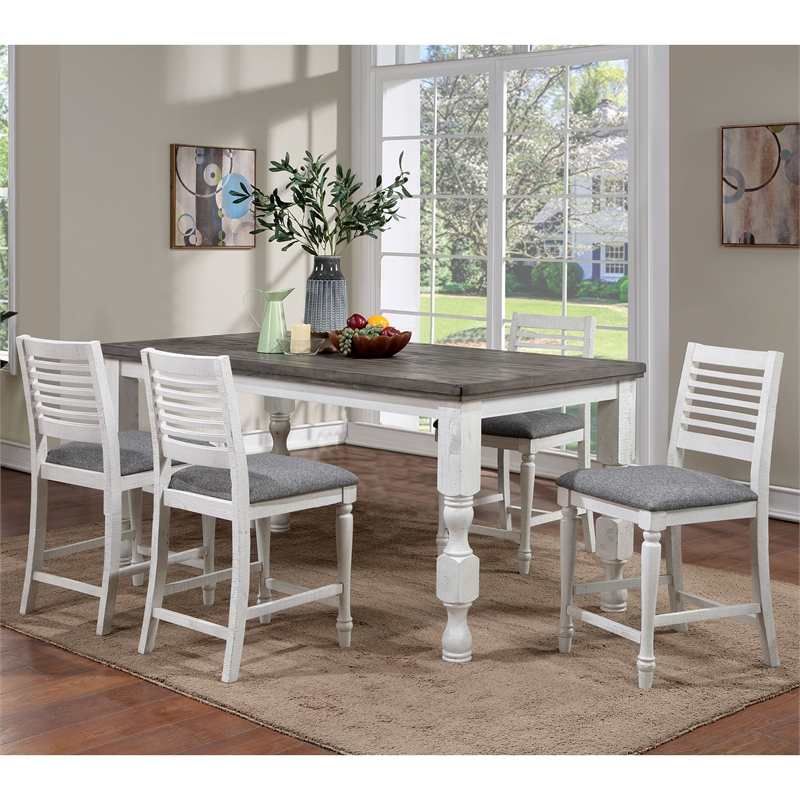 Furniture of America Treon Wood 5-Piece Counter Dining Set in Antique White