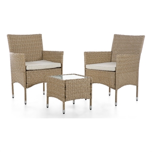 muse & lounge fields 3-piece bistro set in natural pe  wicker / rattan