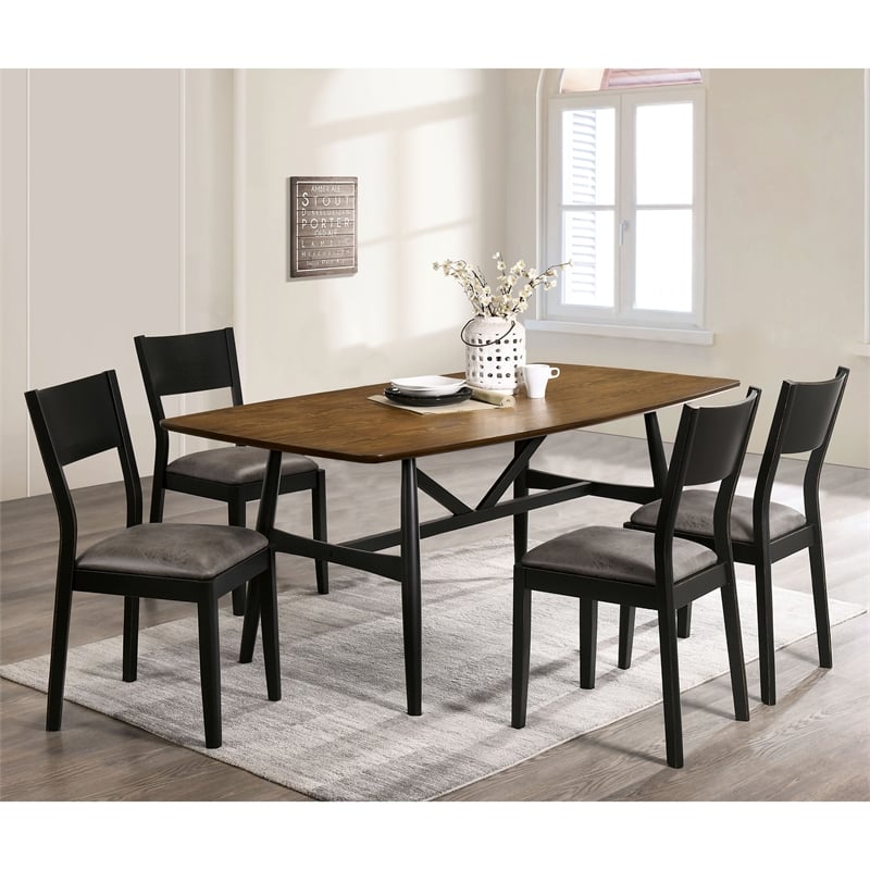Furniture of America Kapok Solid Wood 5-Piece Dining Table Set in Oak and Black