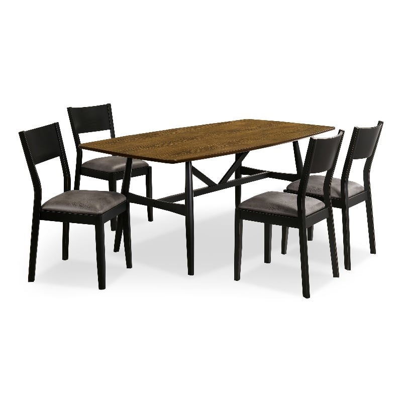 Furniture of America Kapok Solid Wood 5-Piece Dining Table Set in Oak and Black
