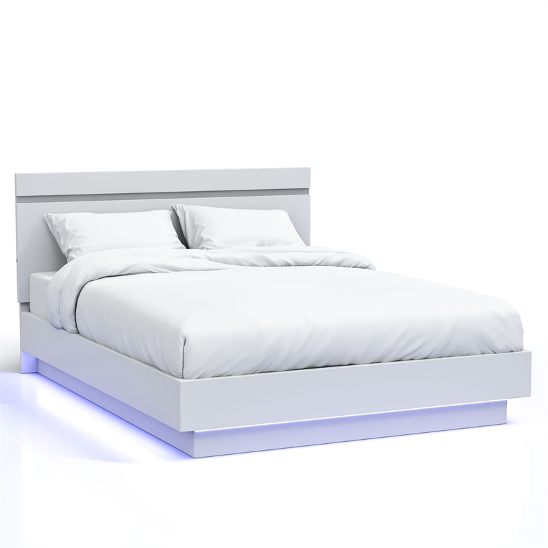 Furniture of America Malva Solid Wood Cal King Bed with LED Light in White