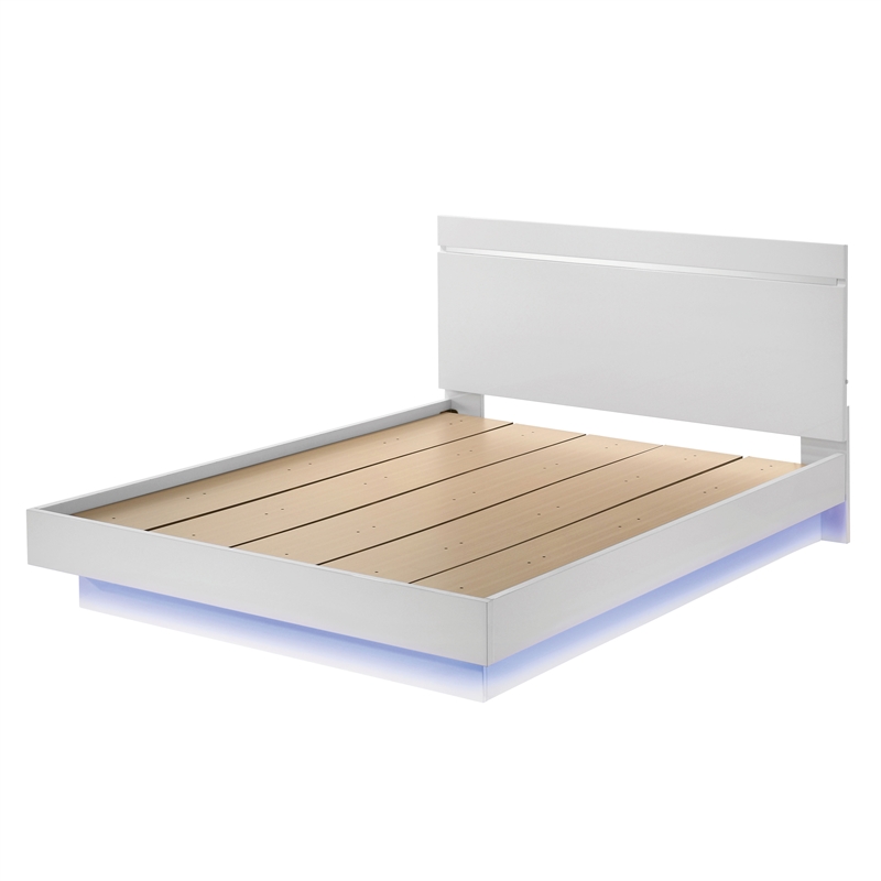 Furniture of America Malva Solid Wood Cal King Bed with LED Light in White