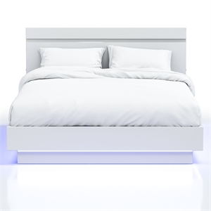 Furniture of America Malva Solid Wood Eastern King Bed with LED Light in White