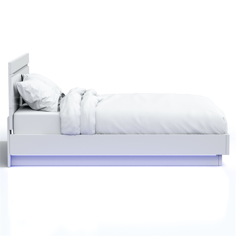 Furniture of America Malva Solid Wood Eastern King Bed with LED Light in White