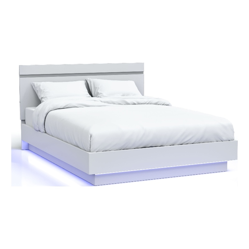Furniture of America Malva Solid Wood Eastern King Bed with LED Light in White