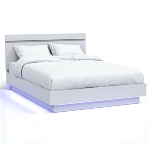 Furniture of America Malva Solid Wood Queen Bed with LED Light in White