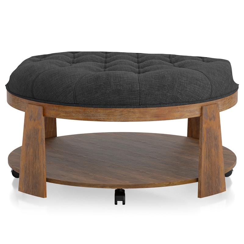Furniture of America Scandi Wood Round Coffee Table in Natural and Dark Gray
