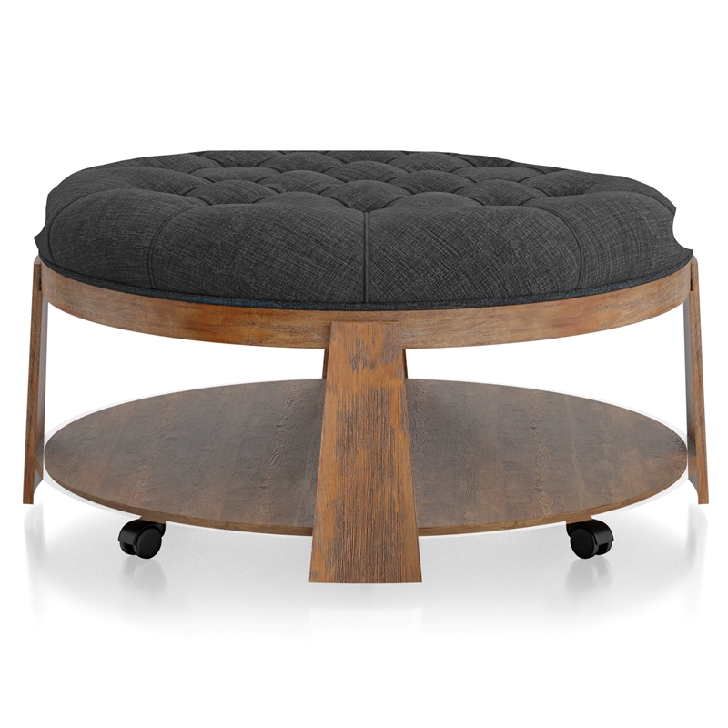 Furniture of America Scandi Wood Round Coffee Table in Natural and Dark Gray