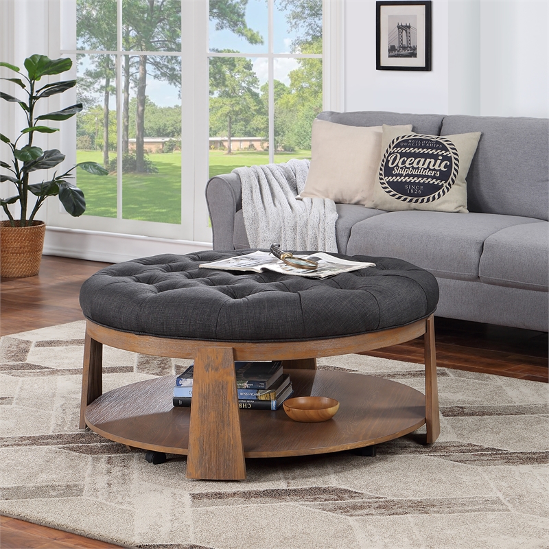 Furniture of America Scandi Wood Round Coffee Table in Natural and Dark Gray