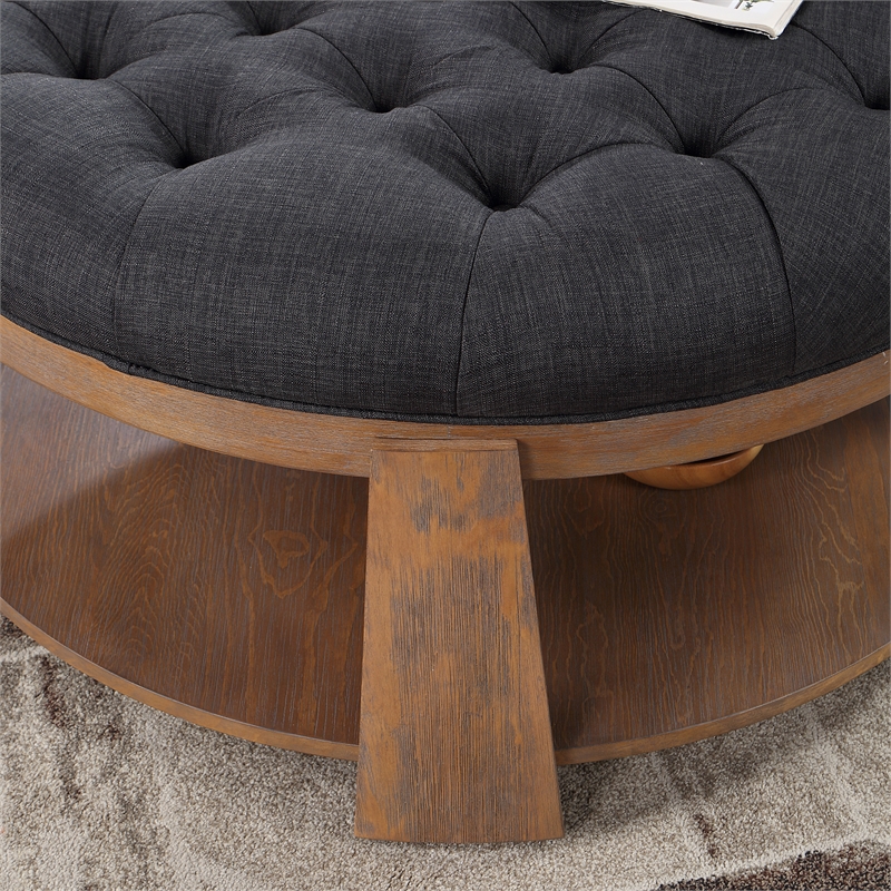 Furniture of America Scandi Wood Round Coffee Table in Natural and Dark Gray