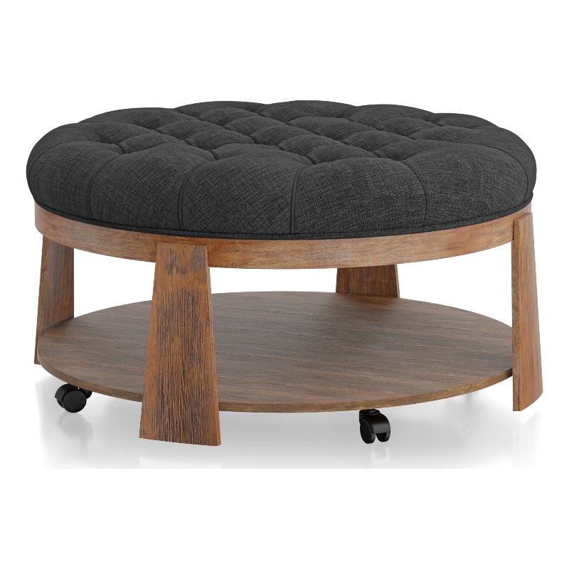 Furniture of America Scandi Wood Round Coffee Table in Natural and Dark Gray