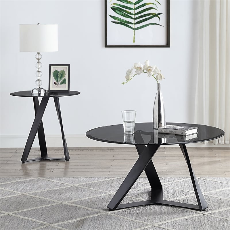 Furniture of America Hetra Metal 2-Piece Coffee Table Set in Black