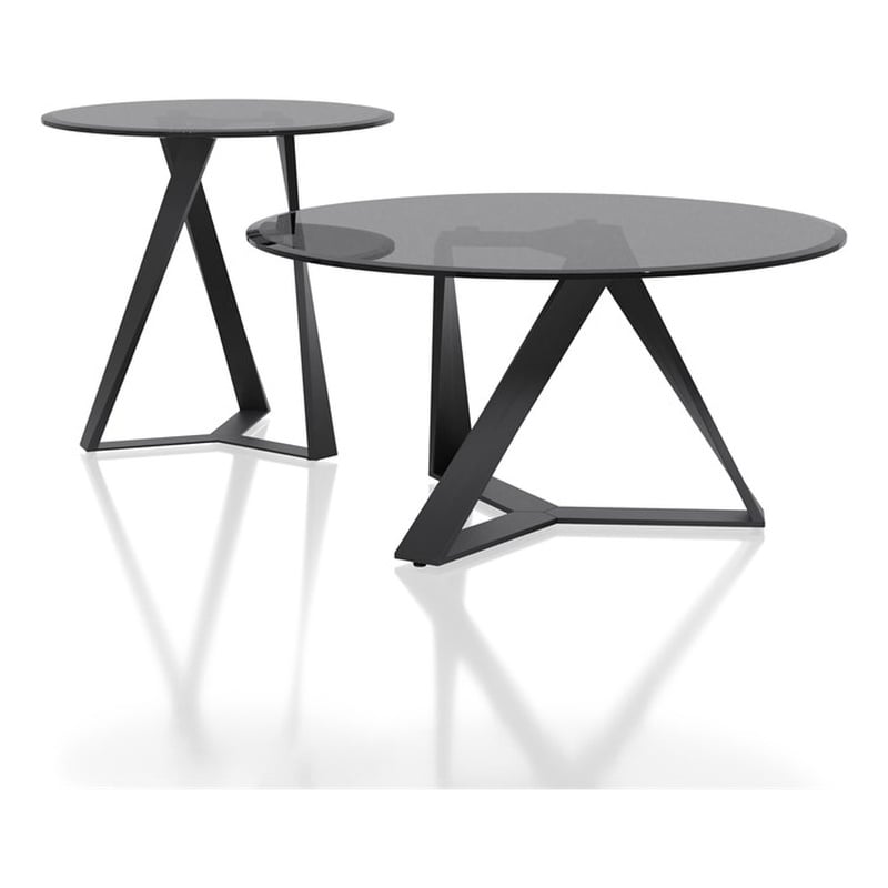 Furniture of America Hetra Metal 2-Piece Coffee Table Set in Black
