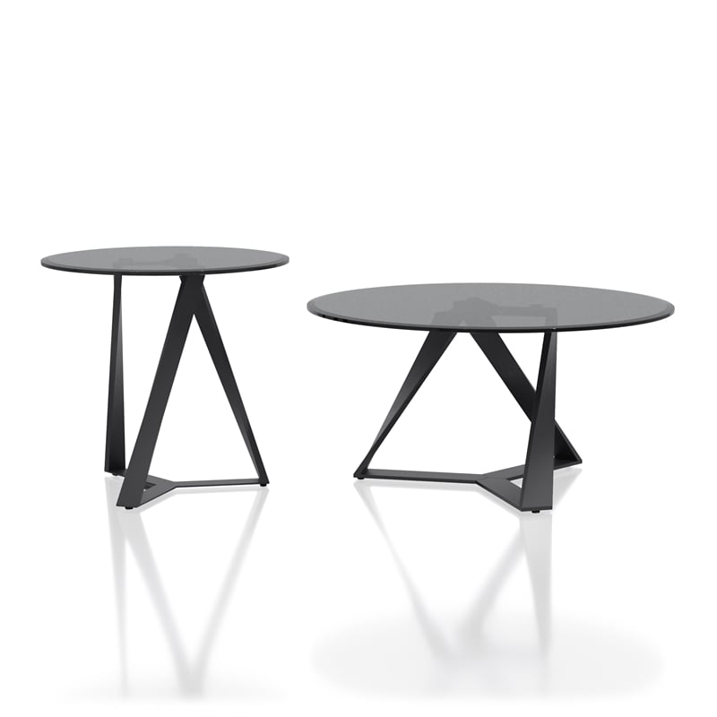 Furniture of America Hetra Metal 2-Piece Coffee Table Set in Black