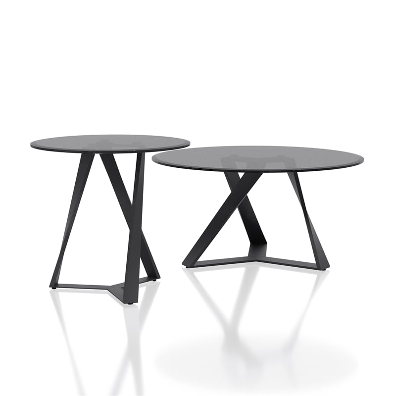 Furniture of America Hetra Metal 2-Piece Coffee Table Set in Black