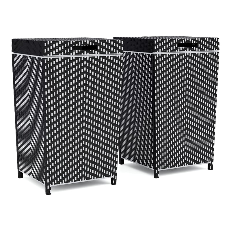 Furniture of America Azur Aluminum Patio Trash Cans in Black (Set of 2)