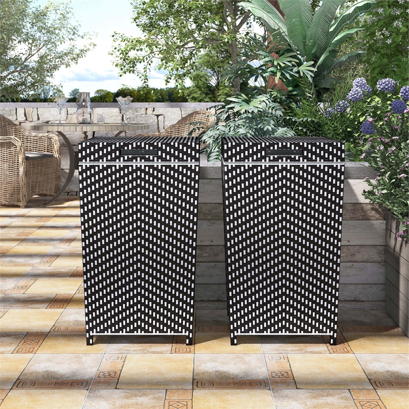 Furniture of America Azur Aluminum Patio Trash Cans in Black (Set of 2)