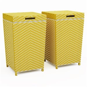 Furniture of America Azur Aluminum Patio Trash Cans in Yellow (Set of 2)
