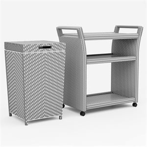 Furniture of America Azur Aluminum 2-Piece Bar Cart and Trash Can in Gray