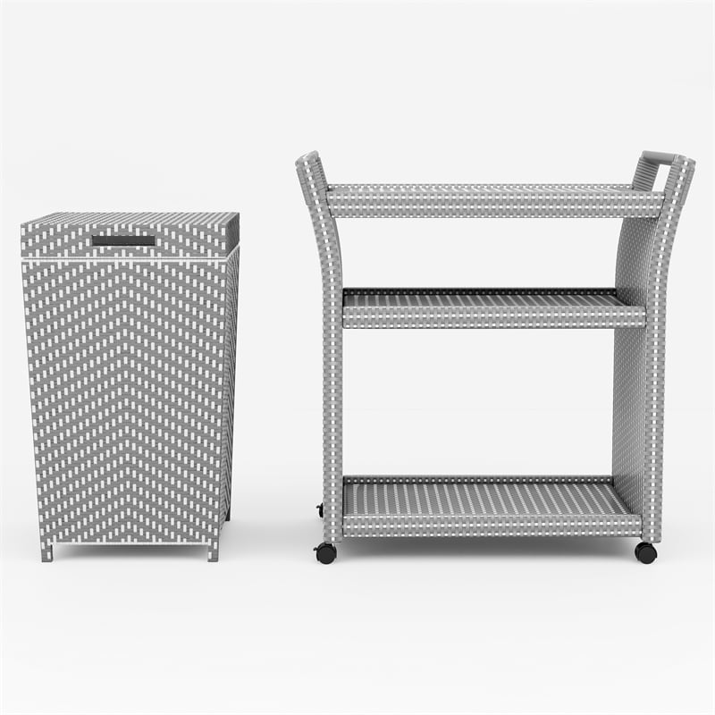 Furniture of America Azur Aluminum 2-Piece Bar Cart and Trash Can in Gray