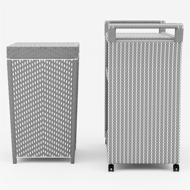 Furniture of America Azur Aluminum 2-Piece Bar Cart and Trash Can in Gray