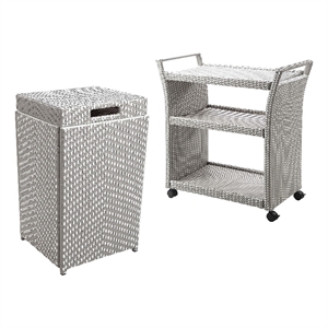 furniture of america azur aluminum 2-piece bar cart and trash can in gray