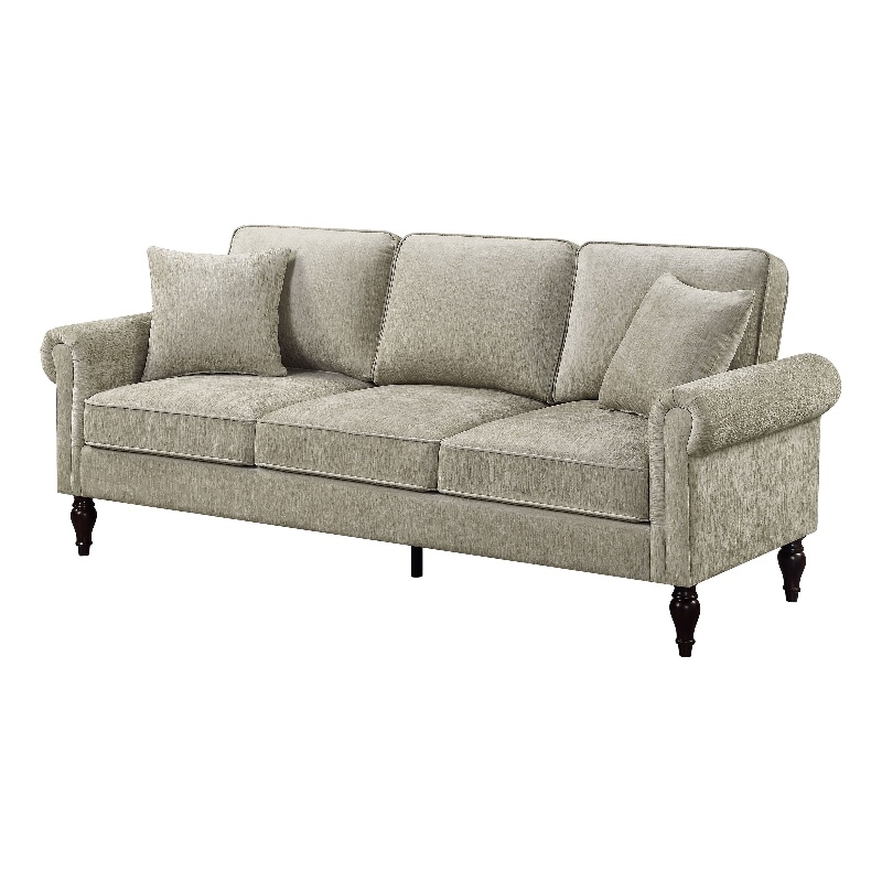 Furniture of America Elm Contemporary Chenille Upholstered Sofa in Light Brown