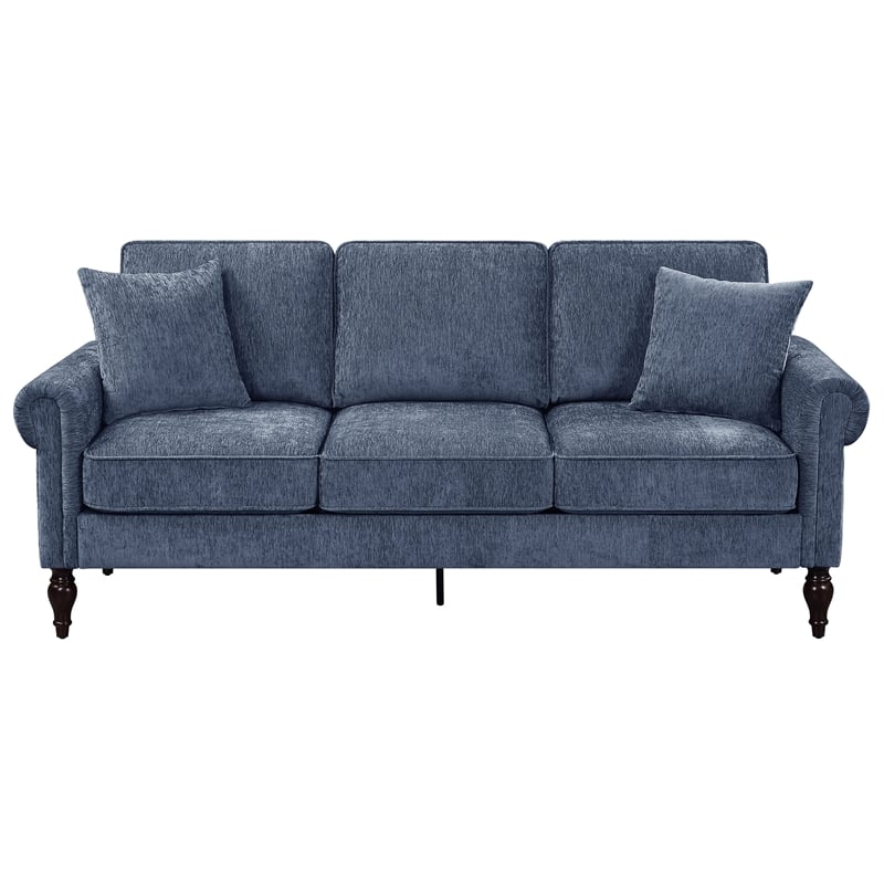 Furniture of America Elm Chenille Upholstered Blue Sofa and Care Kit