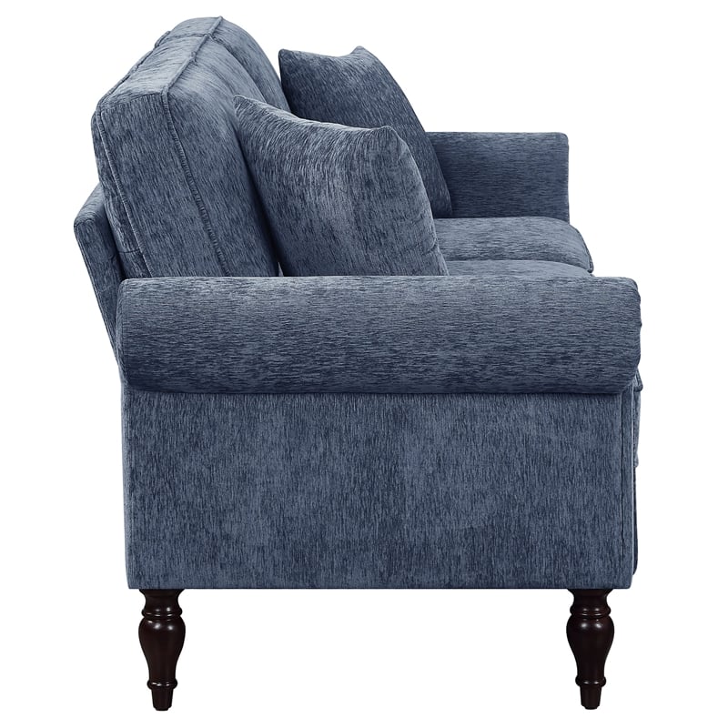 Furniture of America Elm Chenille Upholstered Blue Sofa and Care Kit