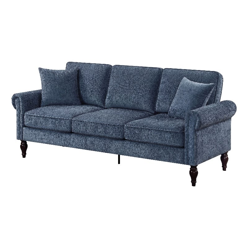 Furniture of America Elm Chenille Upholstered Blue Sofa and Care Kit