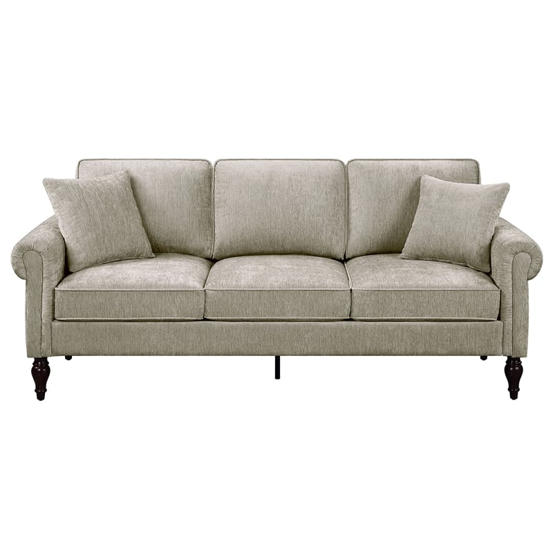 Furniture of America Elm Chenille Upholstered Light Brown Sofa and Care Kit