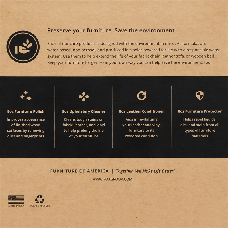 Furniture of America Elm Chenille Upholstered Light Brown Sofa and Care Kit