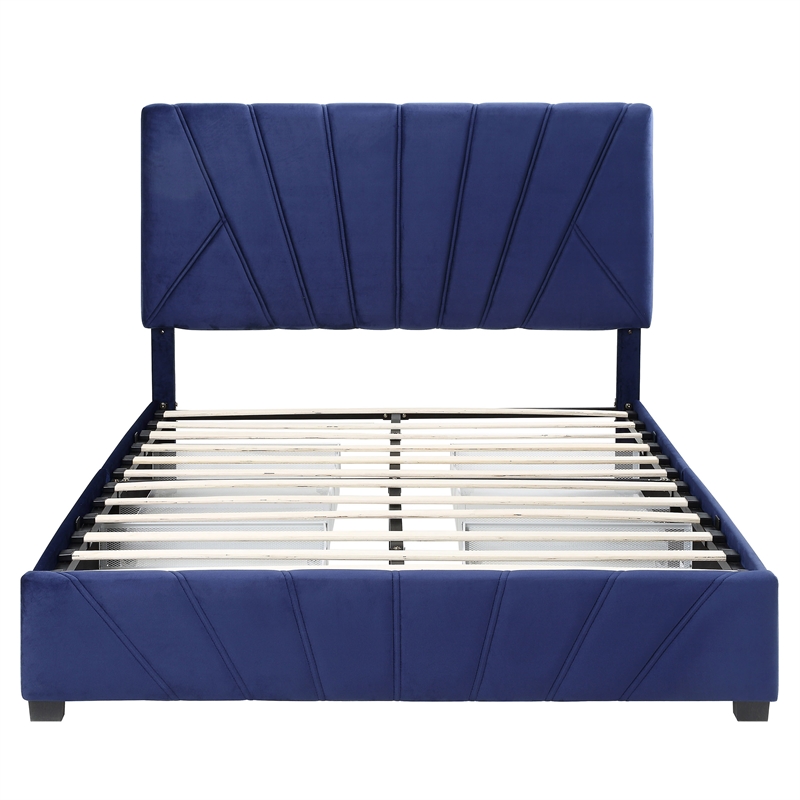 Furniture of America Harper Fabric Upholstered Queen Bed with 4-Drawer in Navy