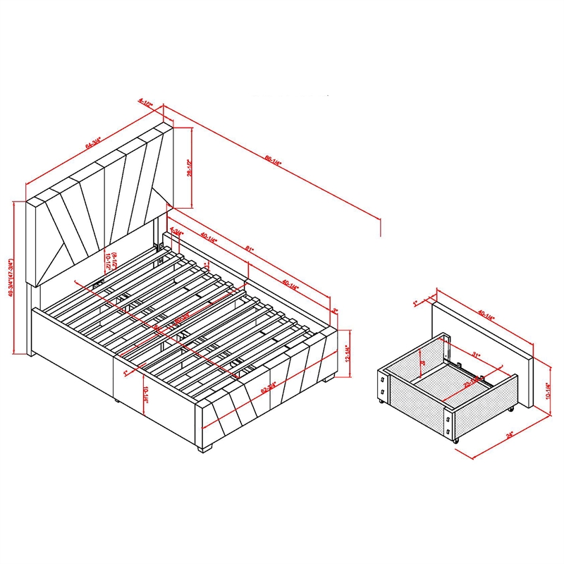 Furniture of America Harper Fabric Upholstered Queen Bed with 4-Drawer in Navy