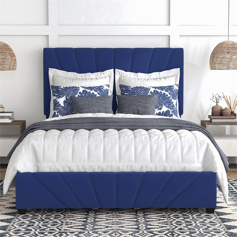 Furniture of America Harper Fabric Upholstered Queen Bed with 4-Drawer in Navy