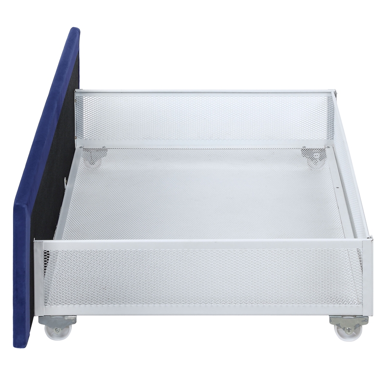 Furniture of America Harper Fabric Upholstered Queen Bed with 4-Drawer in Navy