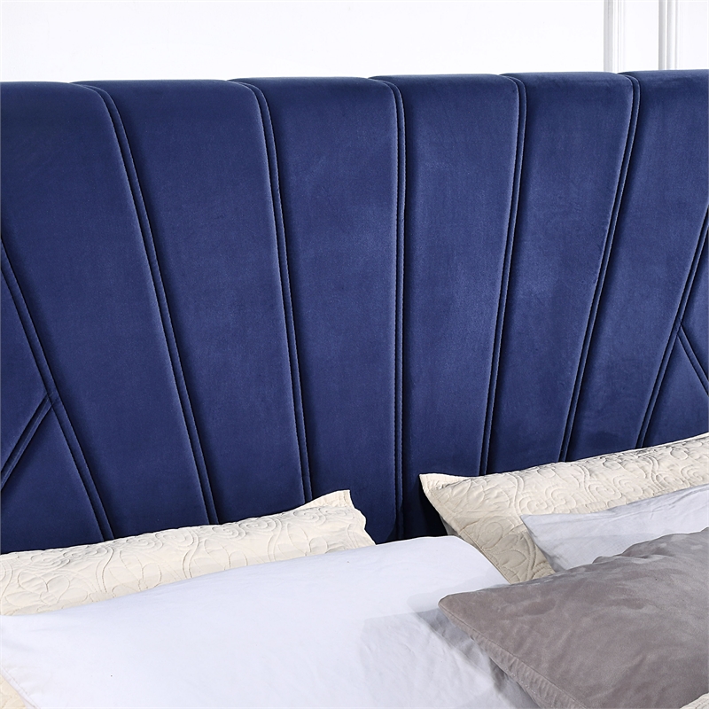 Furniture of America Harper Fabric Upholstered Full Bed with 4-Drawer in Navy