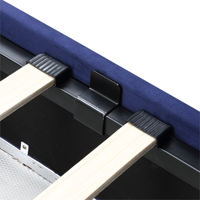 Furniture of America Harper Fabric Upholstered Full Bed with 4-Drawer in Navy