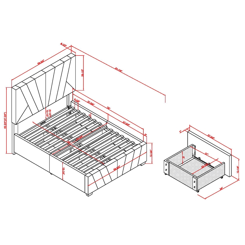 Furniture of America Harper Fabric Upholstered Full Bed with 4-Drawer in Navy