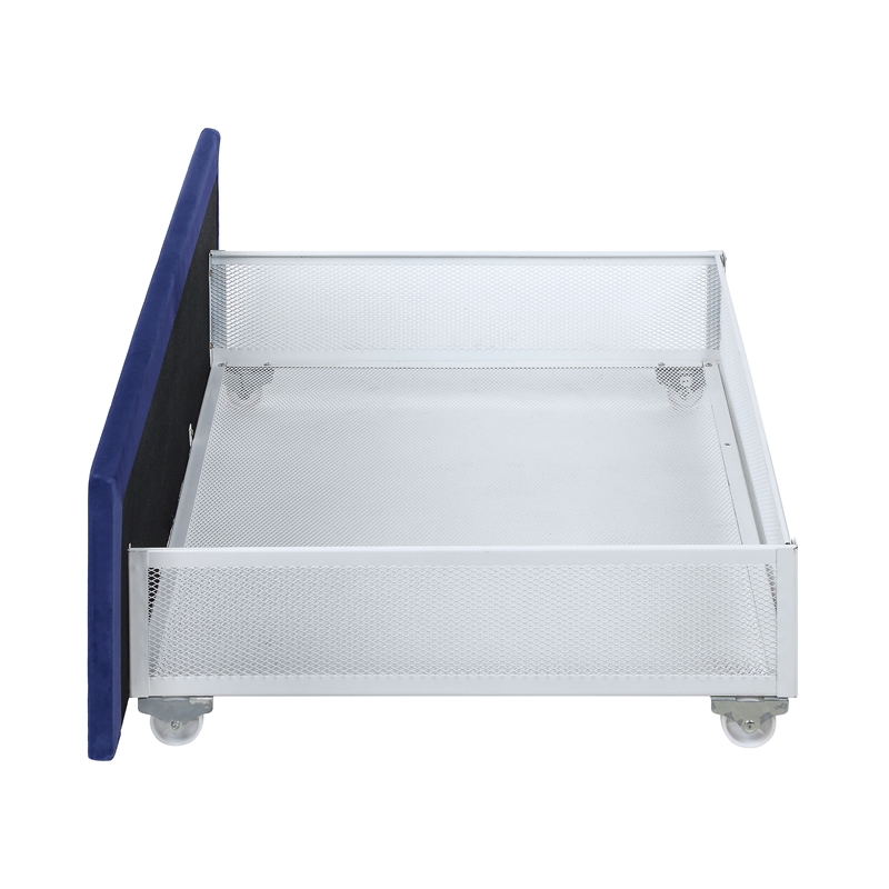 Furniture of America Harper Fabric Upholstered Full Bed with 4-Drawer in Navy