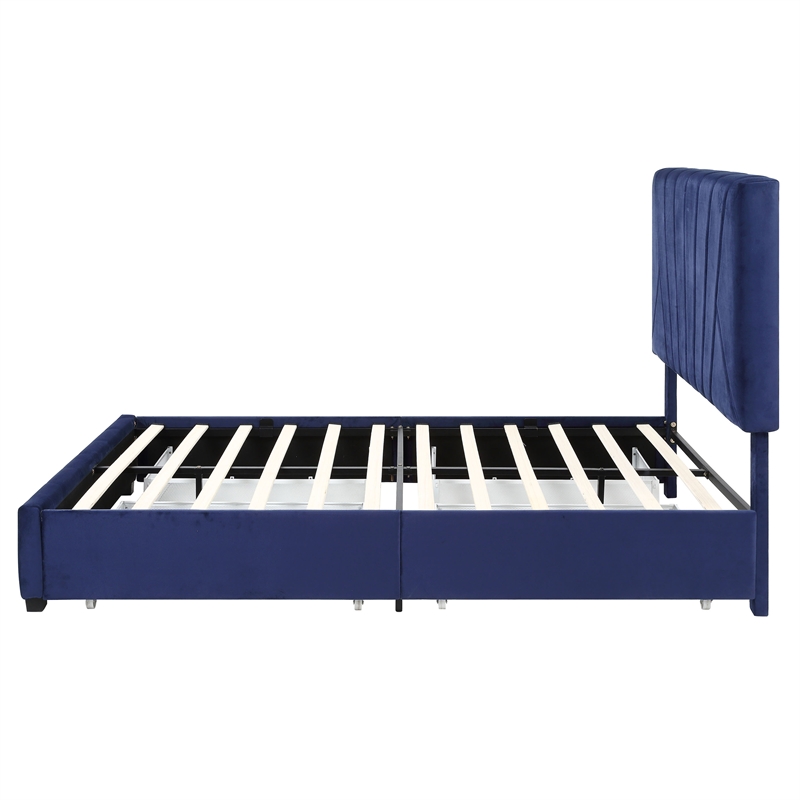 Furniture of America Harper Fabric Upholstered Full Bed with 4-Drawer in Navy