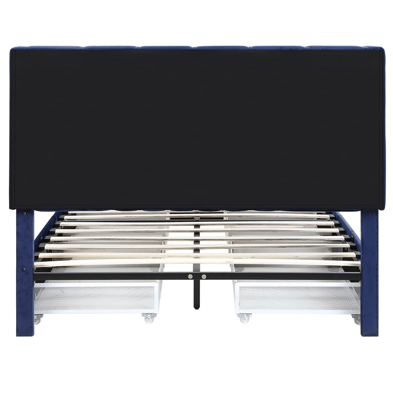 Furniture of America Harper Fabric Upholstered Full Bed with 4-Drawer in Navy